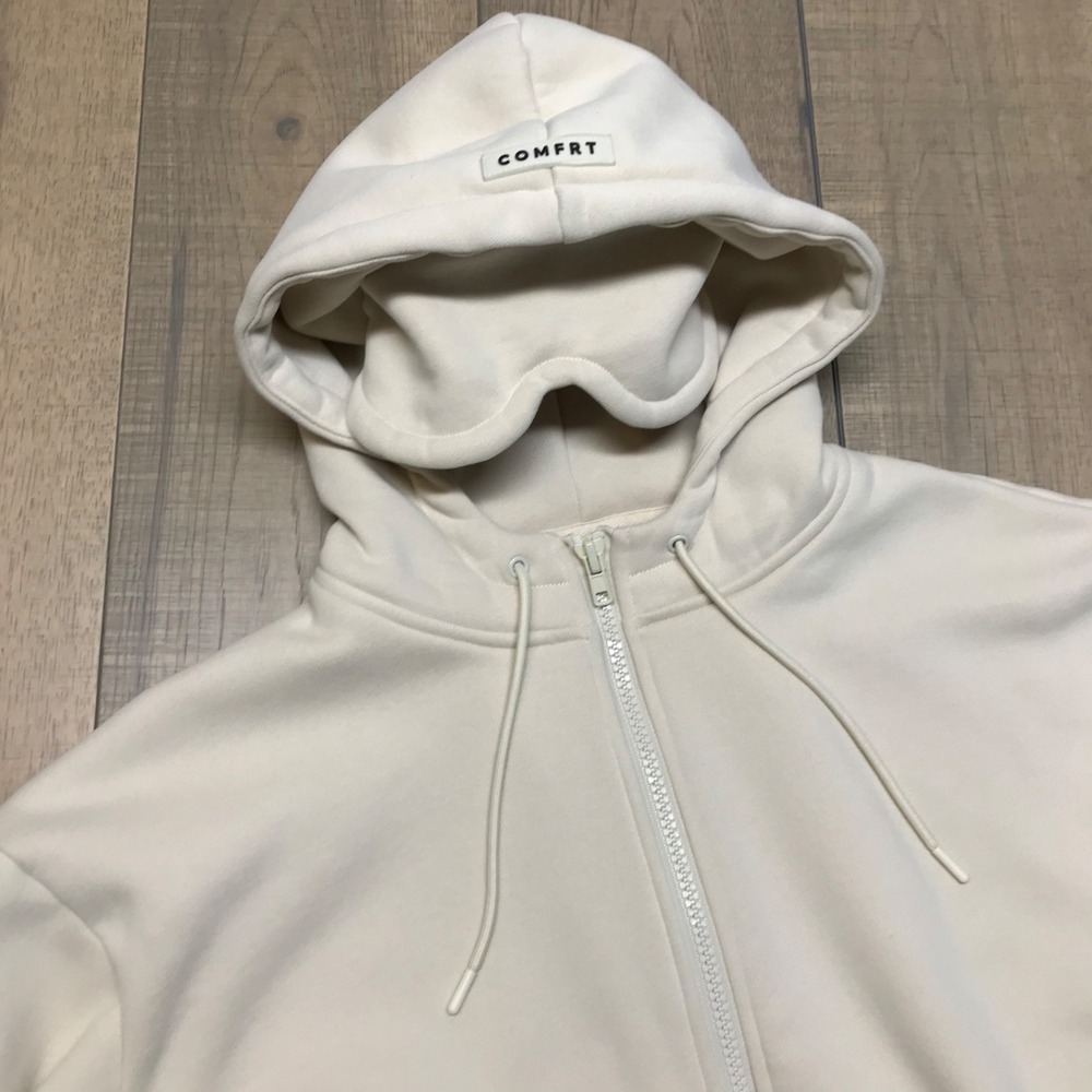 Comfrt Airplane Mode Hoodie Womens Size M Beige Travel Full Zip Bone Cream Cozy - Picture 4 of 15